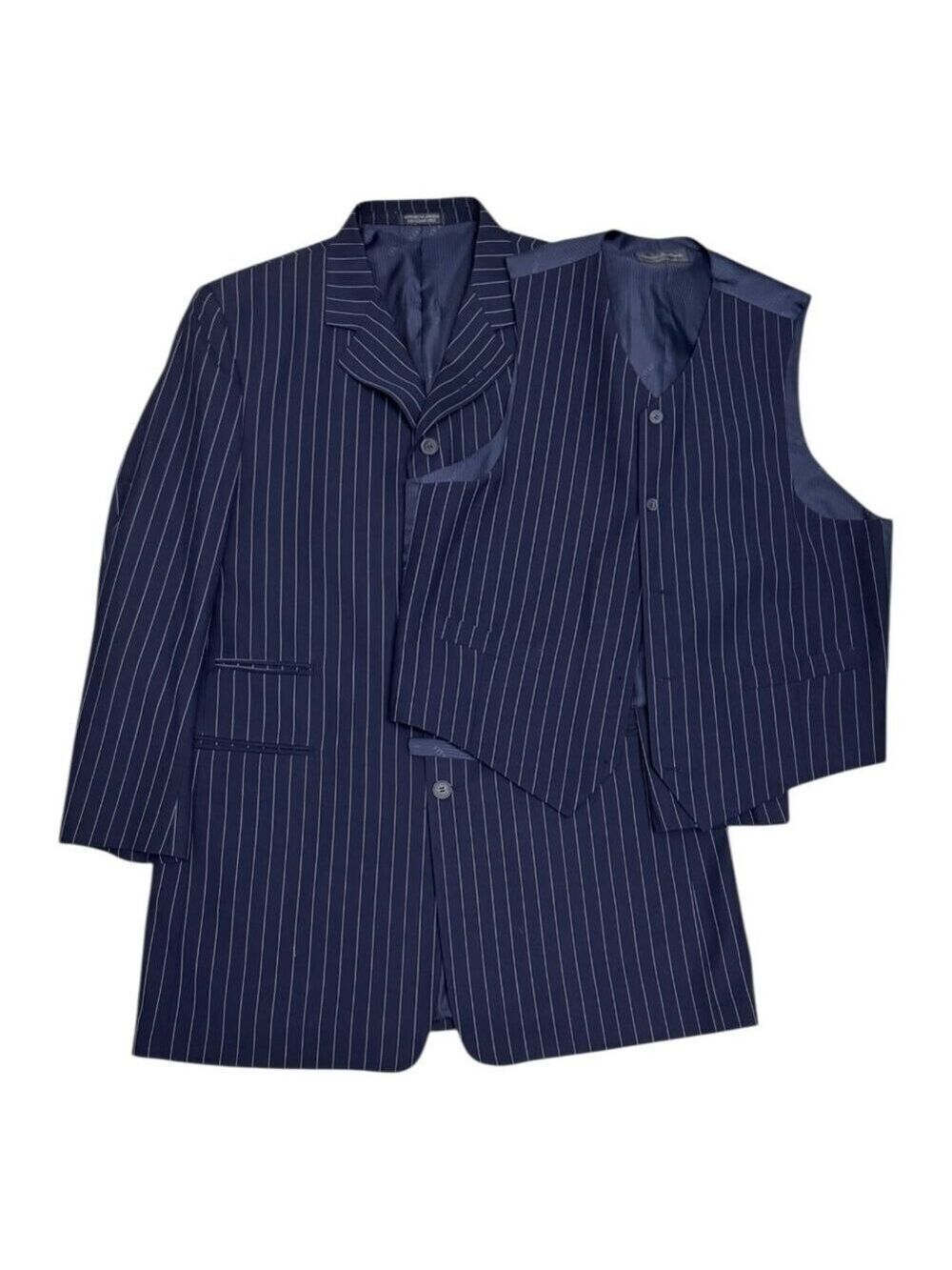 VITTORIO ST ANGELO SUIT Pinstripe Luxury Designer 3-Piece Blue Business Mens 44R - Picture 3 of 10